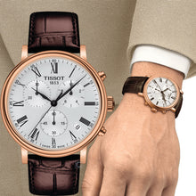 Load image into Gallery viewer, Tissot Carson Premium Chronograph Silver Dial Brown Leather Strap Watch For Men - T122.417.36.033.00