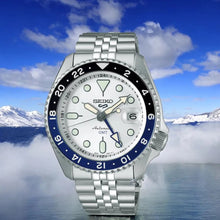 Load image into Gallery viewer, Seiko 5 Sports SKX GMT Automatic Sky Blue Dial Silver Steel Strap Watch For Men - SSK033K1