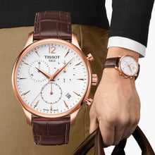 Load image into Gallery viewer, Tissot T Classic Tradition Chronograph White Dial Brown Leather Strap Watch For Men - T063.617.36.037.00