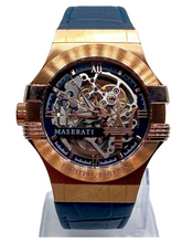 Load image into Gallery viewer, Maserati Automatic Skeleton Dial Rose Gold Blue Leather Strap Watch For Men - R8821108022