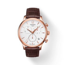 Tissot T Classic Tradition Chronograph White Dial Brown Leather Strap Watch For Men - T063.617.36.037.00