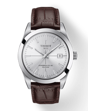 Load image into Gallery viewer, Tissot Gentleman Powermatic 80 Silicium Silver Dial Brown Leather Strap Watch For Men - T127.407.16.031.01