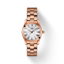 Load image into Gallery viewer, Tissot T Wave Mother of Pearl Dial Rose Gold Steel Strap Watch For Women - T112.210.33.113.00