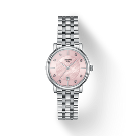 Tissot Carson Premium Lady Mother of Pearl Pink Dial Silver Steel Strap Watch For Women - T122.210.11.159.00