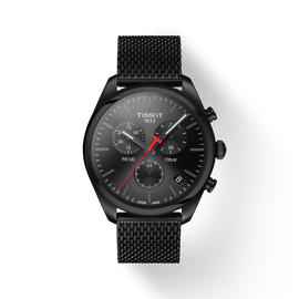 Tissot T Classic PR 100 Chronograph Black Dial Black Mesh Bracelet Watch For Men - T101.417.33.051.00