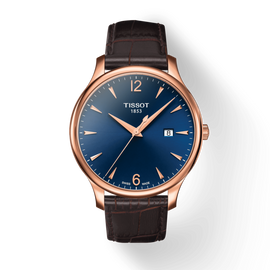 Tissot T Classic Tradition Blue Dial Brown Leather Strap Watch For Men - T063.610.36.047.00