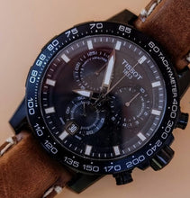 Load image into Gallery viewer, Tissot Supersport Chrono Black Dial Brown Leather Strap Watch for Men - T125.617.36.051.01