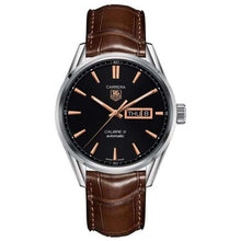 Load image into Gallery viewer, Tag Heuer Carrera Automatic Black Dial Brown Leather Strap Watch for Men - WAR201C.FC6291