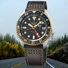 Load image into Gallery viewer, Seiko 5 Sports SKX GMT Automatic Mocha Black Dial Brown Leather Strap Watch For Men - SSK036K1