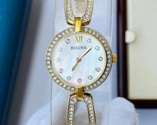 Load image into Gallery viewer, Bulova Crystal Collection Mother of Pearl Dial Gold Steel Strap Watch for Women - 98L225