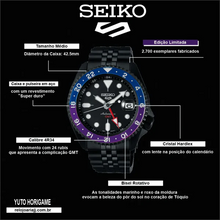 Load image into Gallery viewer, Seiko Automatic SKX GMT Yuto Horigome Limited Edition Black Dial Black Steel Strap Watch For Men - SSK027K1