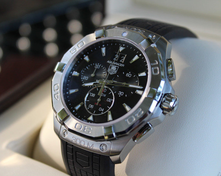 Tag Heuer Aquaracer Chronograph Black Dial Black Rubber Strap Watch for Men - CAY1110.FT6041