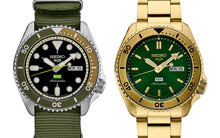 Load image into Gallery viewer, Seiko 5 Sports HUF Limited Edition Green Dial Gold Steel Strap Watch For Men - SRPJ20