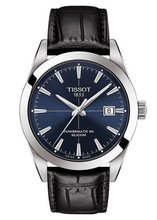 Load image into Gallery viewer, Tissot Gentleman Powermatic 80 Silicium Blue Dial Black Leather Strap Watch For Men - T127.407.16.041.01