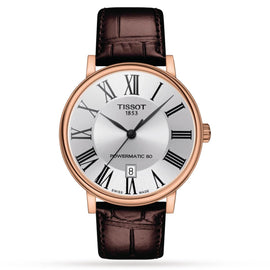 Tissot Carson Premium Powermatic 80 Silver Dial Brown Leather Strap Watch For Men - T122.407.36.033.00