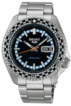 Load image into Gallery viewer, Seiko 5 Sports Checker Flag Special Edition Black Dial Silver Steel Strap Watch For Men - SRPK67K1