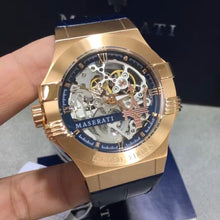 Load image into Gallery viewer, Maserati Automatic Skeleton Dial Rose Gold Blue Leather Strap Watch For Men - R8821108022