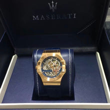 Load image into Gallery viewer, Maserati Automatic Skeleton Dial Rose Gold Blue Leather Strap Watch For Men - R8821108022