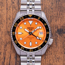 Load image into Gallery viewer, Seiko 5 Sports GMT Automatic Orange Dial Silver Steel Strap Watch For Men - SSK005K1
