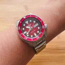 Load image into Gallery viewer, Seiko 5 Sports Mechanical Limited Edition Red Dial Silver Steel Strap Watch For Men - SRPK63K1