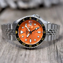 Load image into Gallery viewer, Seiko 5 Sports GMT Automatic Orange Dial Silver Steel Strap Watch For Men - SSK005K1
