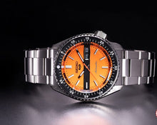 Load image into Gallery viewer, Seiko 5 Sports Double Hurricane Retro Orange Dial Silver Steel Strap Watch For Men - SRPK11K1