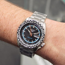 Load image into Gallery viewer, Seiko 5 Sports Checker Flag Special Edition Black Dial Silver Steel Strap Watch For Men - SRPK67K1
