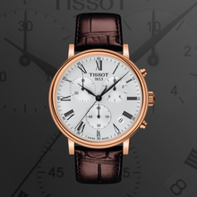 Load image into Gallery viewer, Tissot Carson Premium Chronograph Silver Dial Brown Leather Strap Watch For Men - T122.417.36.033.00