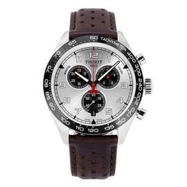 Tissot T Sport PRS 516 Chronograph Silver Dial Brown Leather Strap Watch for Men - T131.617.16.032.00