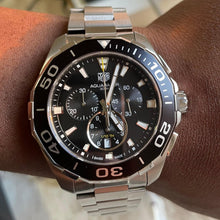 Load image into Gallery viewer, Tag Heuer Aquaracer Quartz Chronograph Black Dial Silver Steel Strap Watch for Men - CAY111A.BA0927