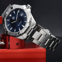 Load image into Gallery viewer, Tag Heuer Aquaracer Quartz Blue Dial Silver Steel Strap Watch for Men - WAY1112.BA0928