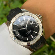 Load image into Gallery viewer, Tag Heuer Aquaracer Quartz Black Dial Black Rubber Strap Watch for Men - WAY1110.FT8021