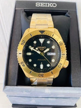 Load image into Gallery viewer, Seiko 5 Sports Automatic Black Dial Gold Steel Strap Watch For Men - SRPK18