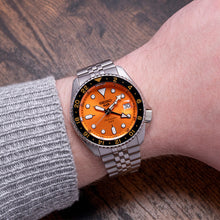 Load image into Gallery viewer, Seiko 5 Sports GMT Automatic Orange Dial Silver Steel Strap Watch For Men - SSK005K1
