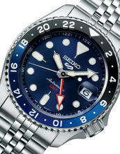 Load image into Gallery viewer, Seiko 5 Sports GMT SKX Automatic Blueberry Dial Silver Steel Strap Watch For Men - SSK003K1