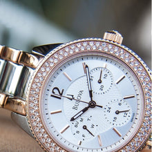 Load image into Gallery viewer, Bulova Crystal Collection Silver Dial Two Tone Steel Strap Watch for Women - 98N100