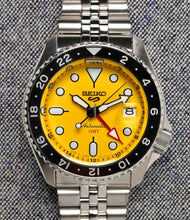Load image into Gallery viewer, Seiko 5 Sport SKX GMT US Special Creation Automatic Yellow Dial Silver Steel Strap Watch for Men - SSK017K1