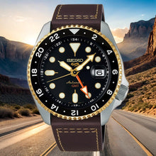 Load image into Gallery viewer, Seiko 5 Sports SKX GMT Automatic Mocha Black Dial Brown Leather Strap Watch For Men - SSK036K1
