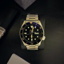 Load image into Gallery viewer, Seiko 5 Sports Automatic Black Dial Silver Steel Strap Watch For Men - SRPD57K1