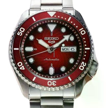Load image into Gallery viewer, Seiko 5 Sports Mechanical Limited Edition Red Dial Silver Steel Strap Watch For Men - SRPK63K1