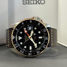 Load image into Gallery viewer, Seiko 5 Sports SKX GMT Automatic Mocha Black Dial Brown Leather Strap Watch For Men - SSK036K1