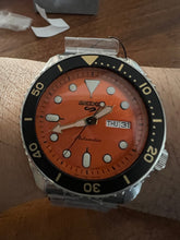 Load image into Gallery viewer, Seiko 5 Sports Automatic Orange Dial Silver Steel Strap Watch For Men - SRPD59K1