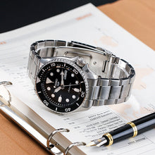 Load image into Gallery viewer, Seiko 5 Sports Automatic Day Date Black Dial Silver Steel Strap Watch for Men - SRPD55K1