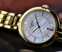 Load image into Gallery viewer, Tissot Flamingo Mother of Pearl White Dial Gold Steel Strap Watch For Women - T094.210.33.111.00