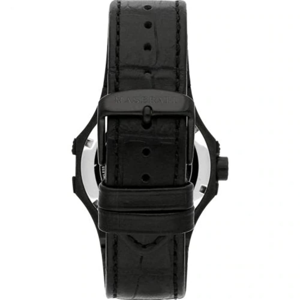 Maserati Potenza Automatic Black Dial Black Leather Strap Watch For Men - R8821108036