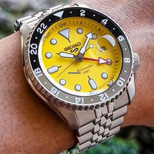 Load image into Gallery viewer, Seiko 5 Sport SKX GMT US Special Creation Automatic Yellow Dial Silver Steel Strap Watch for Men - SSK017K1