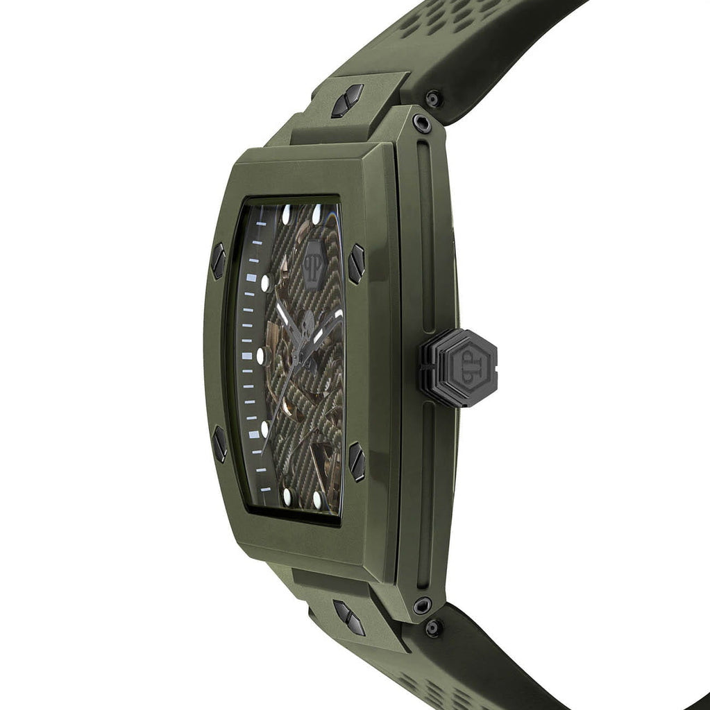 Philipp Plein The Skeleton Green Dial Green Silicone Strap Watch for Men- PWVBA0223