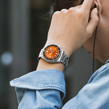 Load image into Gallery viewer, Seiko 5 Sports Automatic Orange Dial Silver Steel Strap Watch For Men - SRPD59K1