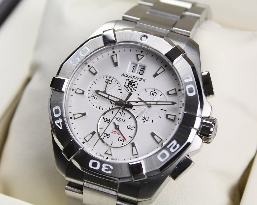 Tag Heuer Aquaracer White Dial Silver Steel Strap Watch for Men - CAY1111.BA0927