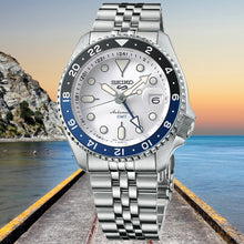 Load image into Gallery viewer, Seiko 5 Sports SKX GMT Automatic Sky Blue Dial Silver Steel Strap Watch For Men - SSK033K1